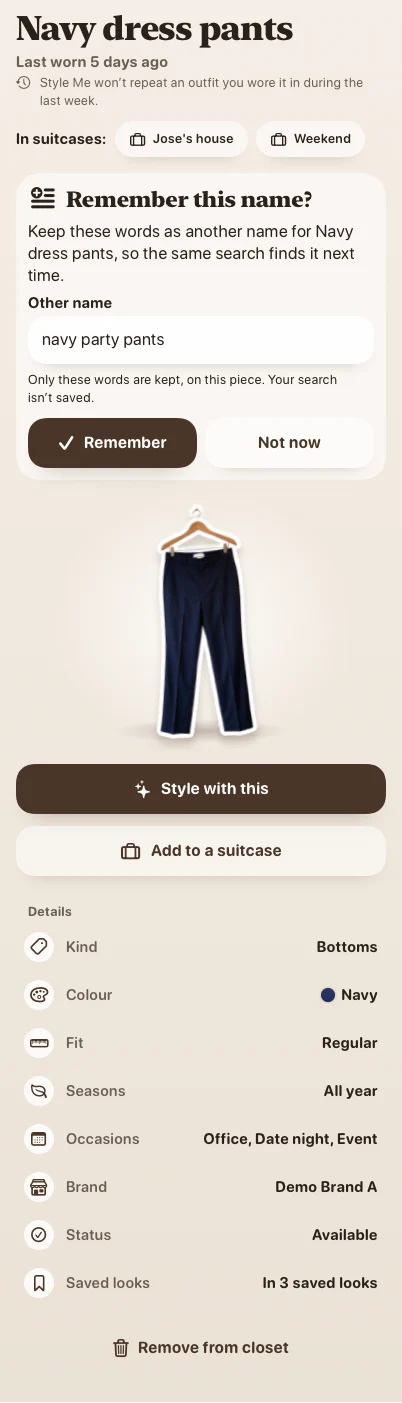Remember an alternative name · sample piece