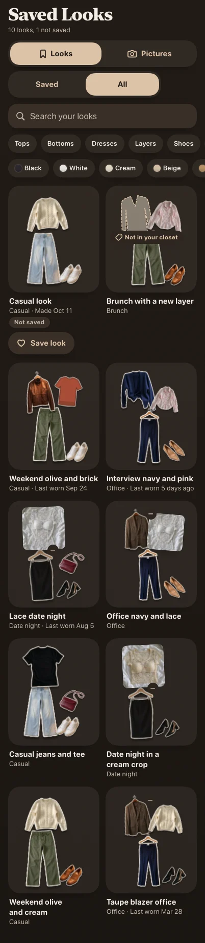 Saved / All · sample looks