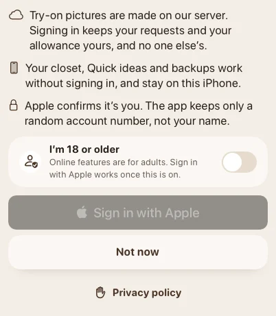 18+ sign-in check · development preview